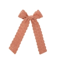 Close-up of peach fabric hair clip with vintage bow and floral embroidery details - Peach Pink (5)