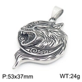 Silver stainless steel viking wolf head pendant with intricate spiral Nordic carvings - Wolf Head Pendant - Silver (KP130375-MZOZ)