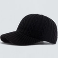 Classic black cable-knit baseball cap with ribbed visor for winter warmth - Adjustable / Black