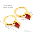 Detail view of 18K gold plated stainless steel earrings with red zircon and measurements - 335 - [red Diamond]
