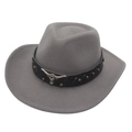 Classic dark grey wool felt cowboy hat featuring silver bull head metal and leather band - Adult (56-60cm) / Light Grey (Bull Head + Black Band)