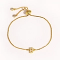 Detail of adjustable gold-tone letter B bracelet with cubic zirconia paving and slider clasp - Letter B