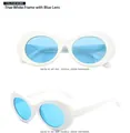 Retro oval sunglasses with solid white frame and vibrant blue lenses for women - Solid White Frame Blue Lens