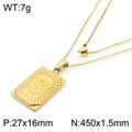18k gold plated stainless steel necklace with square letter S pendant and thin link chain - Letter S (KN236571-GG)