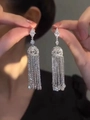 Pendientes plateados con pedrería brillante y borlas de cadena larga para un estilo de lujo - 4# Estilo de Borla de Cadena Plateado (HE3995)