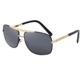 Lunettes de soleil carrées pour hommes avec monture noire et branches dorées à damier - C26 Monture Noire Pont Doré