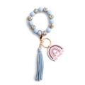Portachiavi con perline in silicone azzurro con ciondolo a cuore Mama e stampa leopardata - Blu Grigio (Silicone + Perla di Legno)