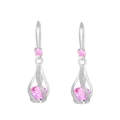 Eleganti orecchini argentati con zirconi rosa e design cavo a forma di goccia d'acqua - Rosa
