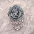 Gray felt camellia flower brooch with dangling pink faux pearl accents for women - With Pearl Tassel / Gray