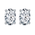 Classic silver S925 stud earrings featuring oval-cut white zircon in a four-prong setting - 925 Silver / Platinum
