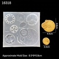 Steampunk gear and clock theme silicone mold for DIY resin crafts with yellow samples - Style 4 (Mirror 16318)