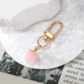 Pink berry fruit pendant keychain with green leaf and golden metal clip on white plate - Pink Grape