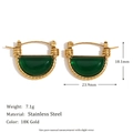 Vintage 18K gold plated stainless steel teardrop earrings with green natural stone - Vintage Semi-Circle Green Agate Earrings - Gold
