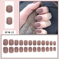 Detailed set of 24 matte brown press-on nails with full array and hand wearing demo - Matte Dusty Rose (DFYM-32)