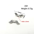 Silver angel wing spacer bead 19mm with detailed feather texture for jewelry making - 15#