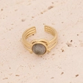 Vintage gold stainless steel ring with hexagonal heart turquoise on a textured stone base - Round Grey Stone Twisted Rope Style (R099-3)