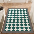 Green and white checkered French PVC doormat with non-slip texture and grey border - 80x120cm / Peace Hotel - Pineapple Pattern - Vertical Layout