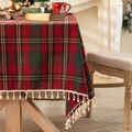 Christmas plaid tablecloth with red and green grid pattern and white tassel fringe - Large Red Checkered Tassel - Square / 140*260cm