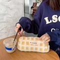 Grande trousse en polaire gaufrée avec motif damier jaune et fermeture à glissière - Plaid Jaune