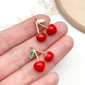 DIY cherry fruit pendant with red enamel and gold finish for jewelry making - KC Gold Red Enamel 3D Fruit Cherry (23408)