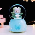 Pink Sakura girl crystal ball music box with blue bow base and anime fox girl - Large Snow + Light + Music / 5184 Blue Fox Girl