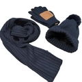 Winter 3-piece navy knit set including warm pom-pom hat, scarf and touchscreen gloves - Navy Blue