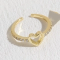 Verstellbarer goldener Herzring mit Zirkonia-Mikropavé für Damen, edler Stil - Glattes Herz 14K Gold