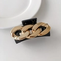 Minimalist square black hair claw clip with golden chain link design and metallic finish - Triple Oval-Black Gold-8cm