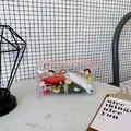 Clear Snoopy Peanuts waterproof makeup bag with pink zipper and cartoon fruit prints - Charlie Brown and Friends