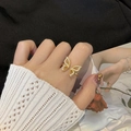 Minimalist gold butterfly open ring with sparkling crystals on adjustable metal band - Style A Butterfly