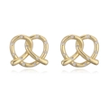 Golden pretzel stud earrings with white zircons for a minimalist luxury look - Pretzel Stud Earrings / Gold/White Zirconia