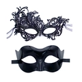 Set aus zwei schwarzen Phoenix-Masken aus Spitze und Kunststoff für Maskenball-Partys - Schwarze Spitze Phoenix + Glatte Plastikmaske