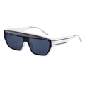 Futuristic white shield sunglasses with black accents and silver metal temples - C6 White Silver All Gray