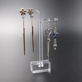 Golden flower tassel earrings and blue heart set on a clear acrylic display stand - Small (5*3*11CM) / Clear