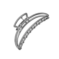 Macro shot of large crescent-shaped silver metal hair claw clip with polished hollow frame - Crescent / Gunmetal