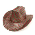 Sparkly red and green striped western cowboy hat for Christmas parties and costumes - M (57cm) / Red and Green Stripes(A25149) / Red and Green