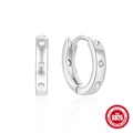 Classic S925 sterling silver huggie earrings with polished surface and triple dot accents - Style #6 / White Gold
