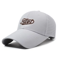 Light gray breathable mesh baseball cap featuring brown Fuel embroidery and laser-cut holes - Adjustable / Light Gray