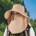 Cappello da sole beige a tesa larga con protezione per collo e maschera traspirante - Cachi