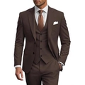 Men's slim fit three-piece suit in dark coffee brown with vest and flat front trousers - Coffee
