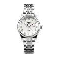 Classic silver SKMEI 9058 business quartz watch with white dial and metal strap - Silver Dial Steel Strap (Women)
