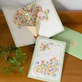 3D daisy flower bouquet pop-up greeting card set with mint green envelope and sticker - Style E-Green Forest