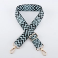 Adjustable geometric blue and black woven bag strap with golden metal swivel hooks - Light Gold Buckle / Sky Blue