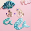 Sequin mermaid and shell embroidery patches in blue and purple for DIY clothing decor - 3pcs Mermaid Shell Set