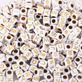 White acrylic cube beads with gold uppercase letters for DIY alphabet jewelry making - 6x6mm Gold Letters (100pcs)