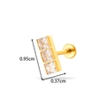 Golden G23 titanium ear stud with three square clear gemstones and flat back post - 3-Row Square Zircon Style (T2553-5#) / Gold