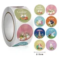 Easter bunny and egg sticker roll with 8 cartoon designs and 2.5cm diameter size - Low Saturation Easter Color Series (K-180) / 500 Pieces/Pack (Diameter 2.5cm)