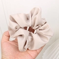 French style champagne satin oversized scrunchie hair tie with elegant silk texture - Beige