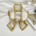 Olive green and cream silk-like hair scarf with striped pattern and smooth satin finish - Lemon Yellow