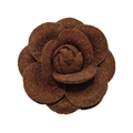 Handmade coffee brown felt camellia flower brooch with layered petals for suit accessory - No Pearls / Brown